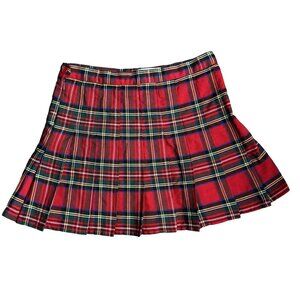 Plaid Pleated Mini Skirt Built In Shorts Size XL Schoolgirl Academia Grunge Red